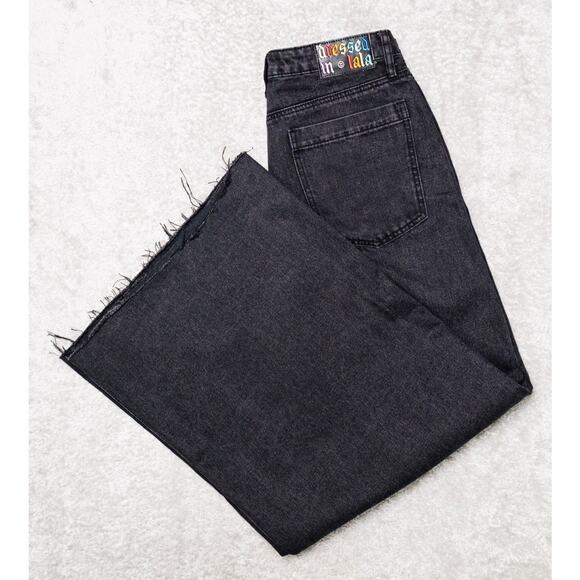 Dressed in LaLa Effortlessly Cool Wide Leg Denim Throwback Black Womens M 32x31 - Picture 1 of 14